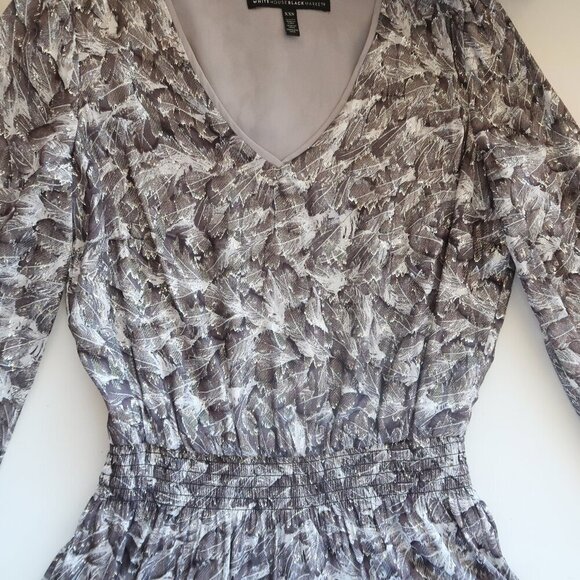 White House Silver Metallic Long Sleeve Petite Smocked Blouson Mini Dress XXS - Picture 9 of 14